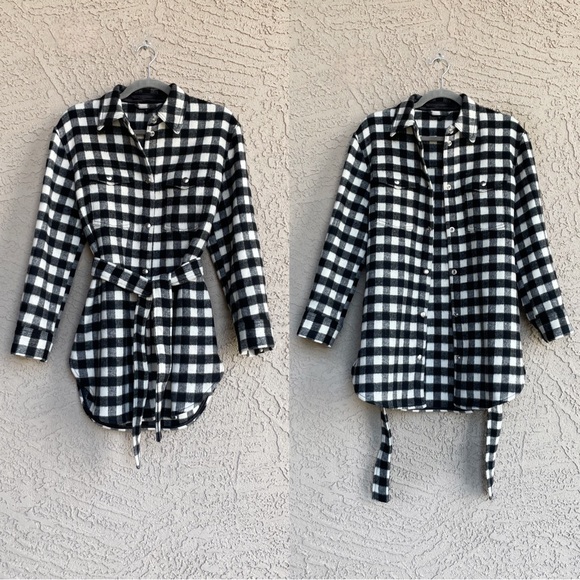 & OTHER STORIES NEW Black White Gingham Check Belted Italian Wool Shacket Jacket - Picture 17 of 17